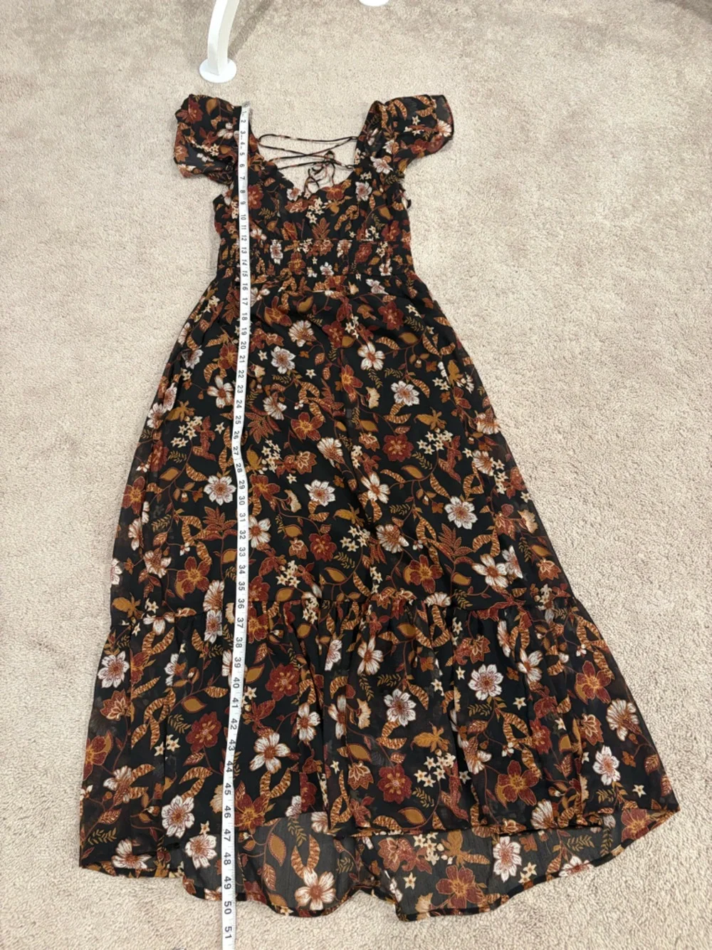 Blu Pepper Brown Floral Maxi Dress with Rust and Cream Accents
